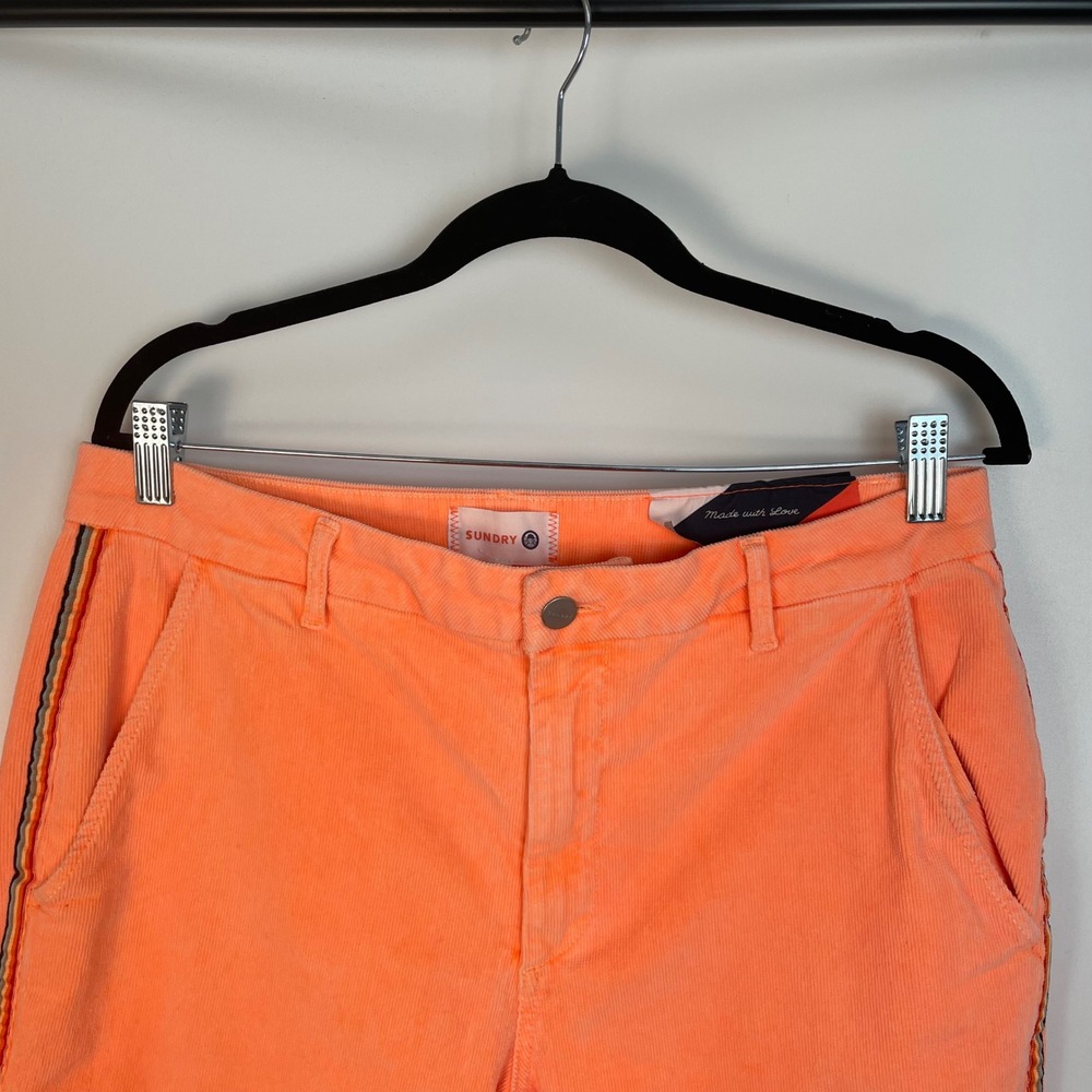 SUNDRY Neon Orange Rainbow Stripe  Festival Ankle Zip Corduroy Jogger Size 30 - Picture 5 of 13